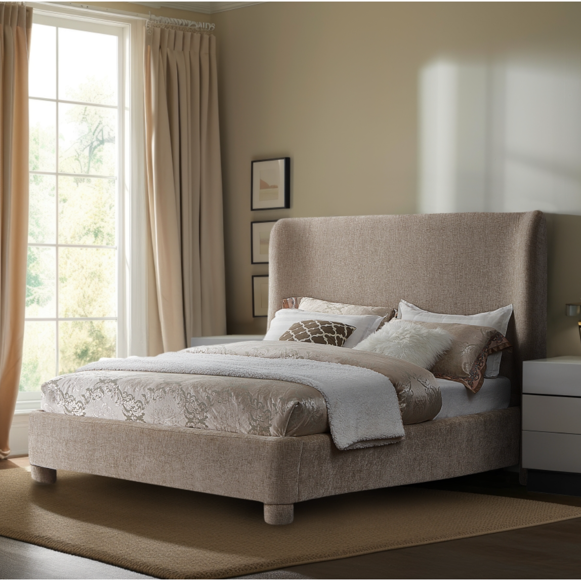 Brandi Chenille Fabric Bed - Beige