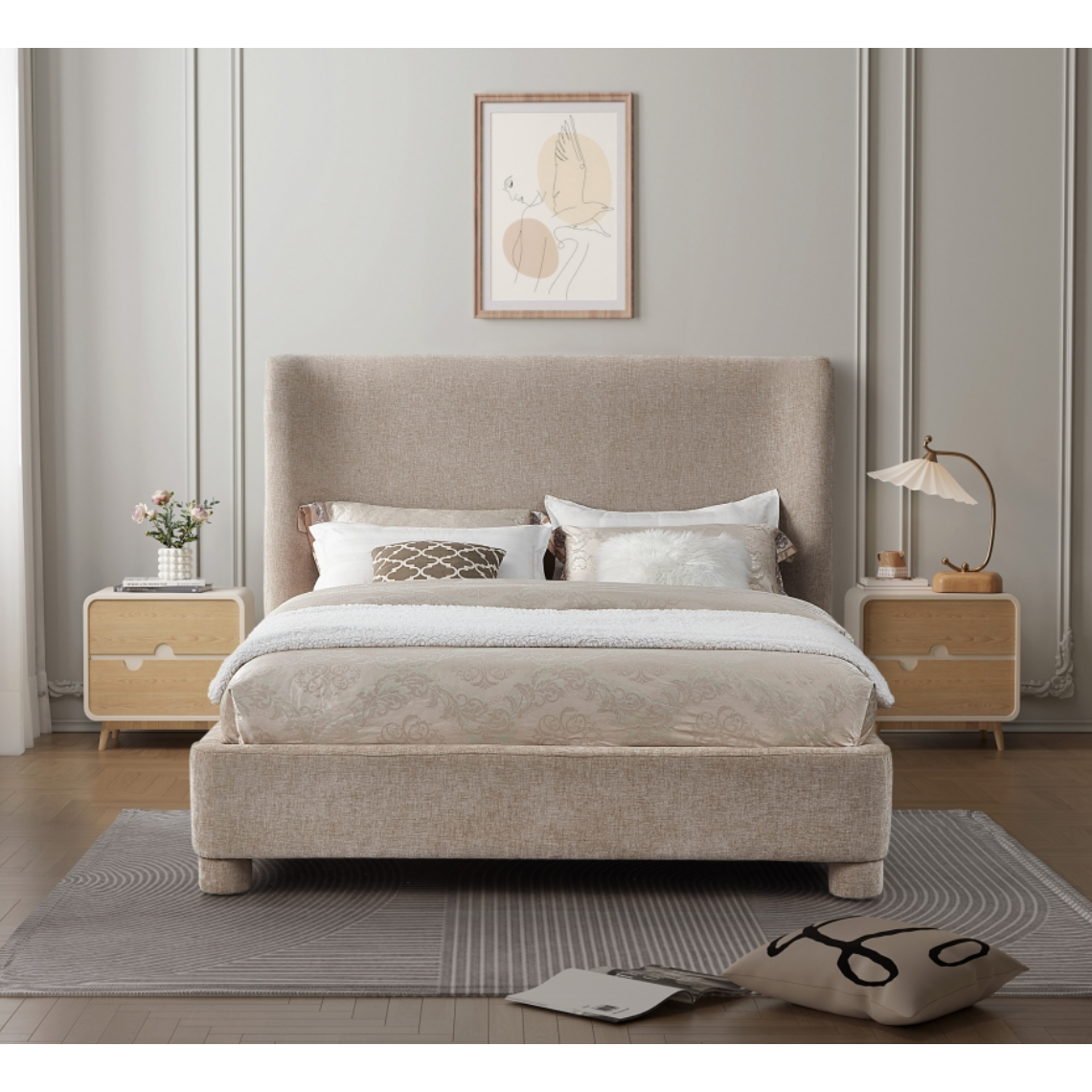 Brandi Chenille Fabric Bed - Beige