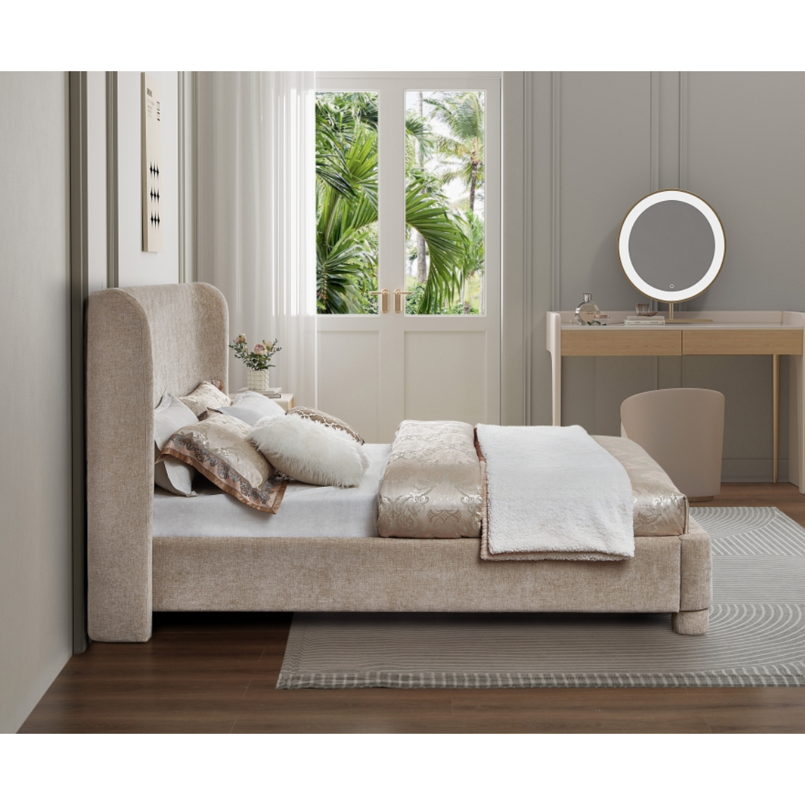 Brandi Chenille Fabric Bed - Beige