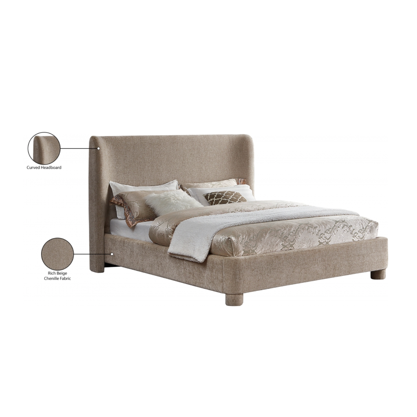 Brandi Chenille Fabric Bed - Beige