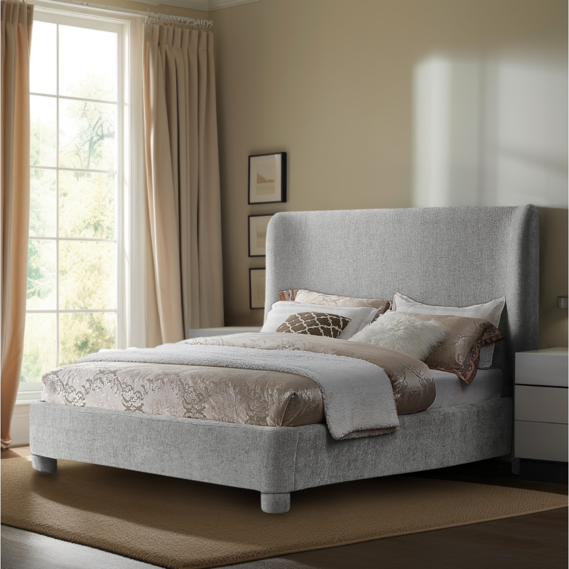 Brandi Chenille Fabric Bed - Grey
