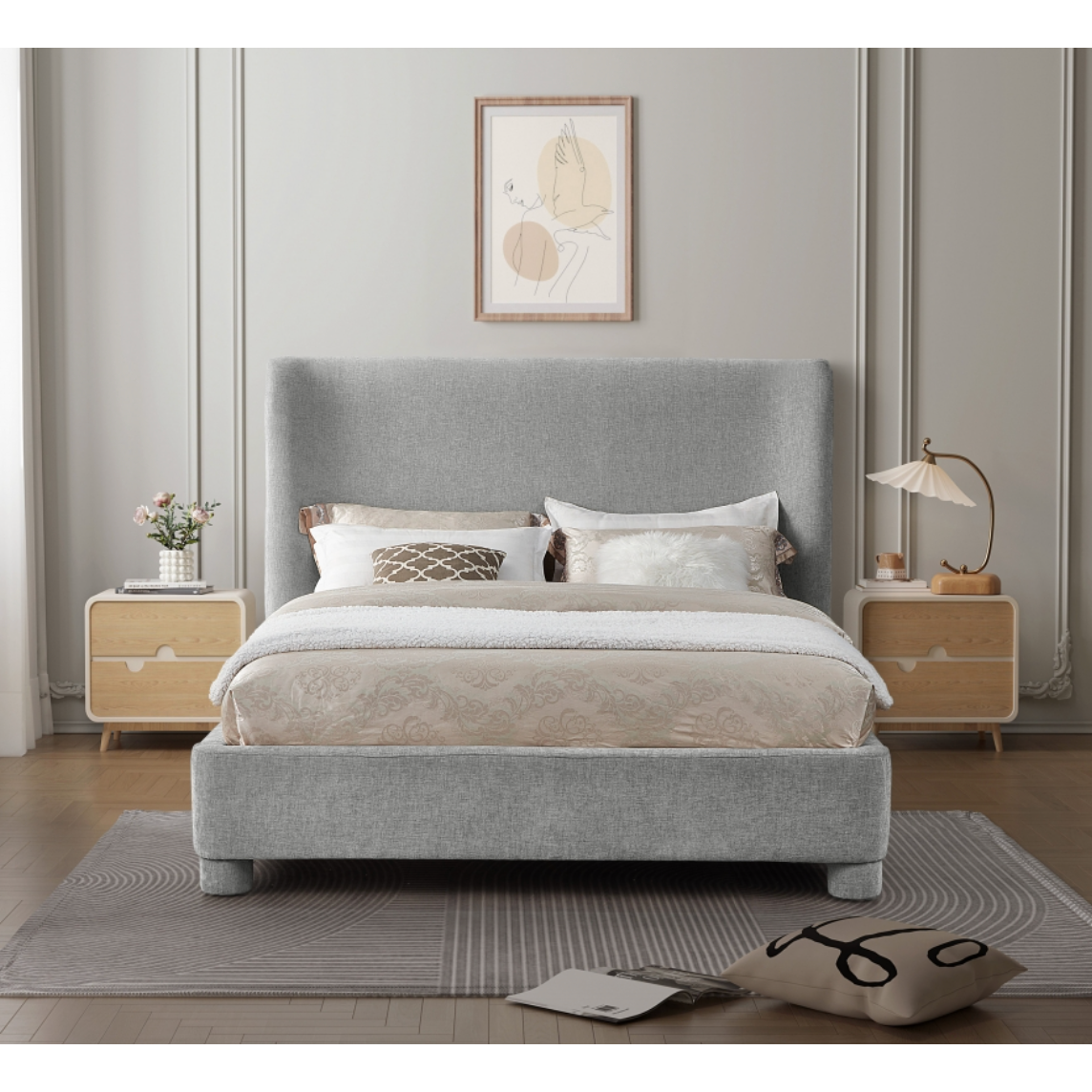 Brandi Chenille Fabric Bed - Grey