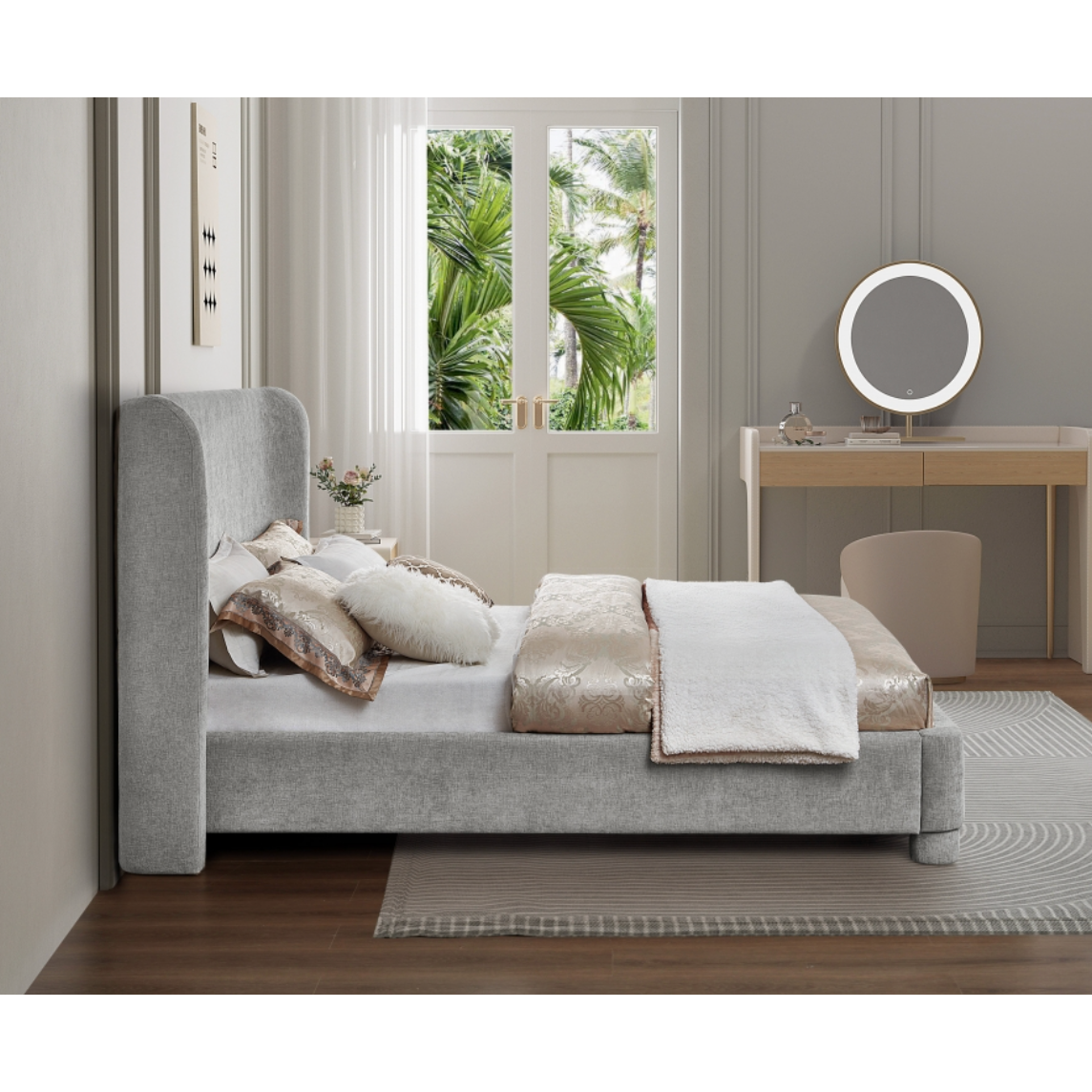 Brandi Chenille Fabric Bed - Grey