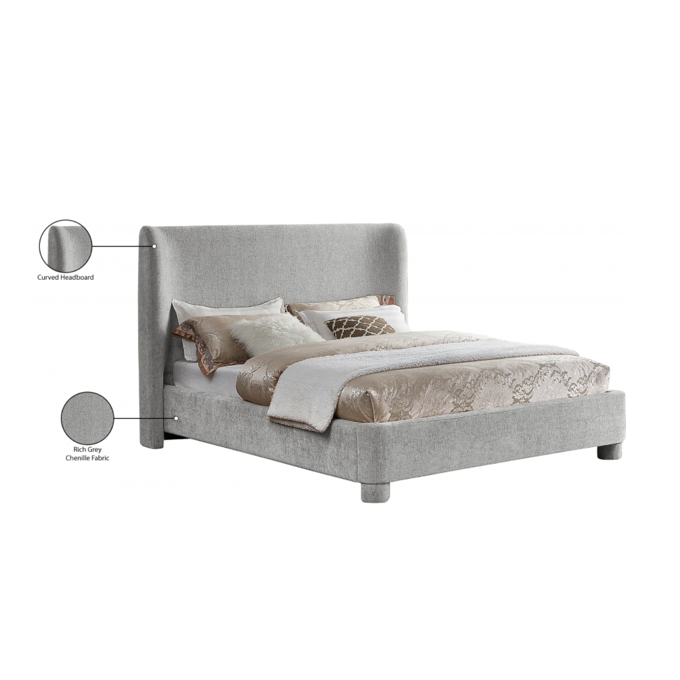 Brandi Chenille Fabric Bed - Grey