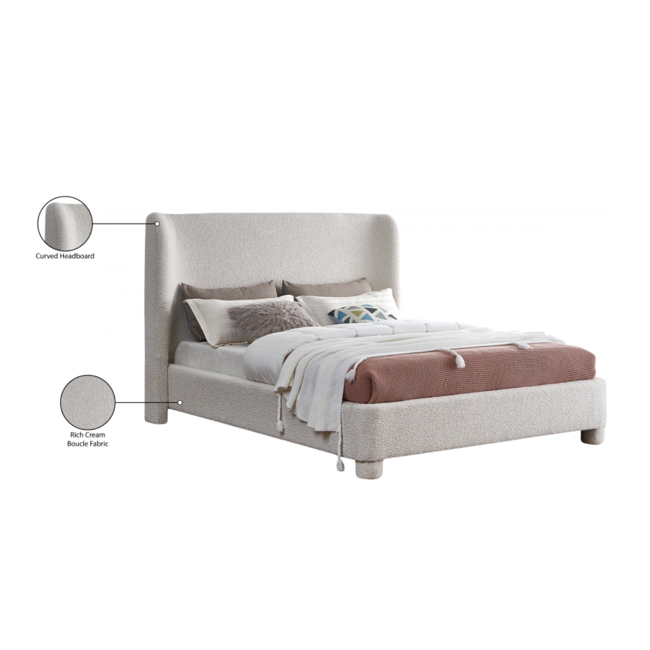 Brandi Boucle Fabric Bed - Cream