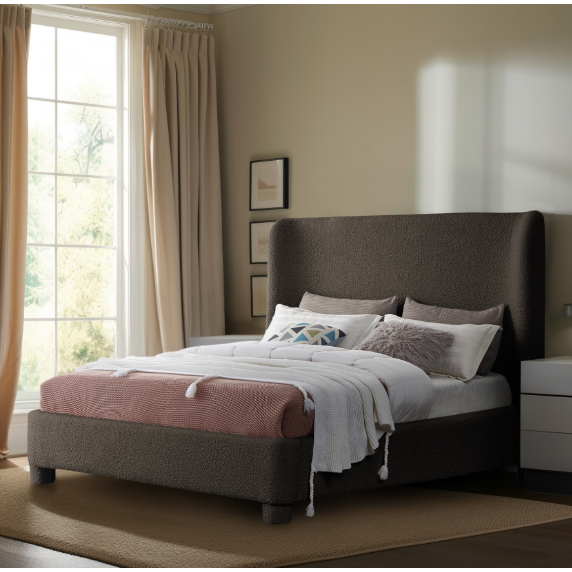 Brandi Boucle Fabric Bed - Brown