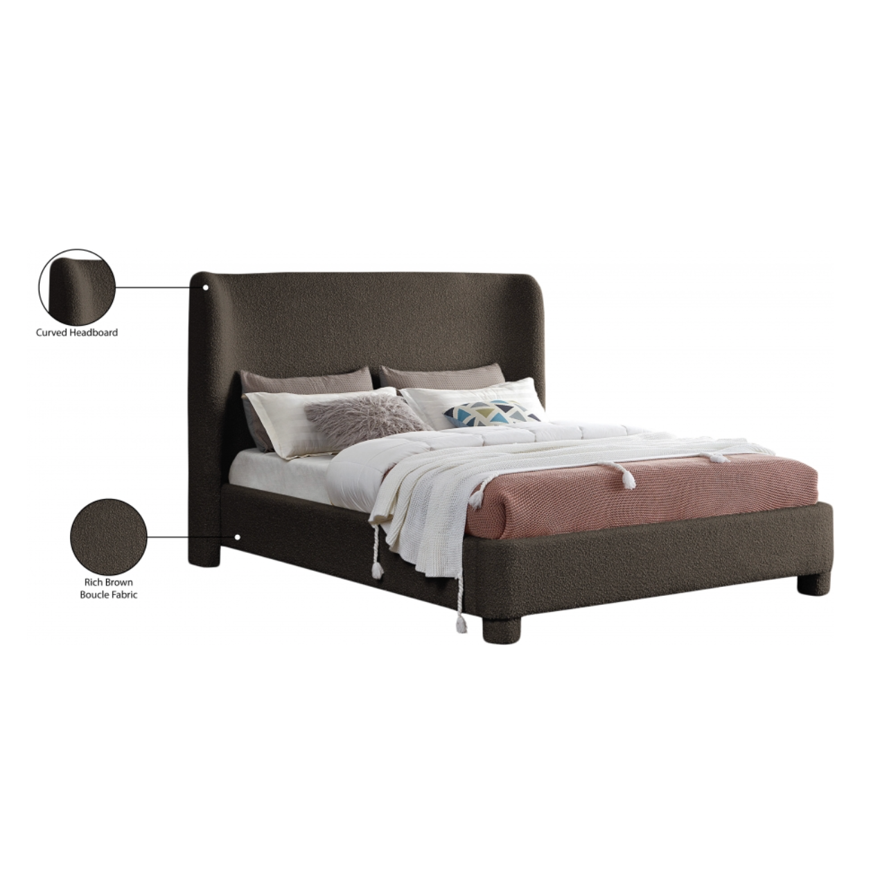 Brandi Boucle Fabric Bed - Brown