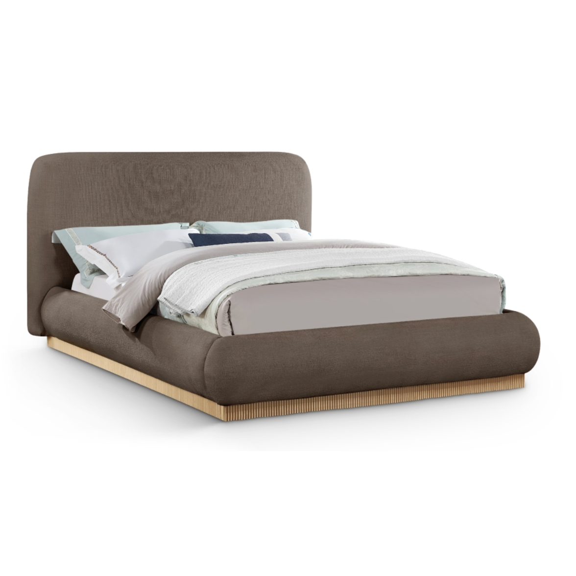 Oswald Linen Textured Fabric Bed - Brown