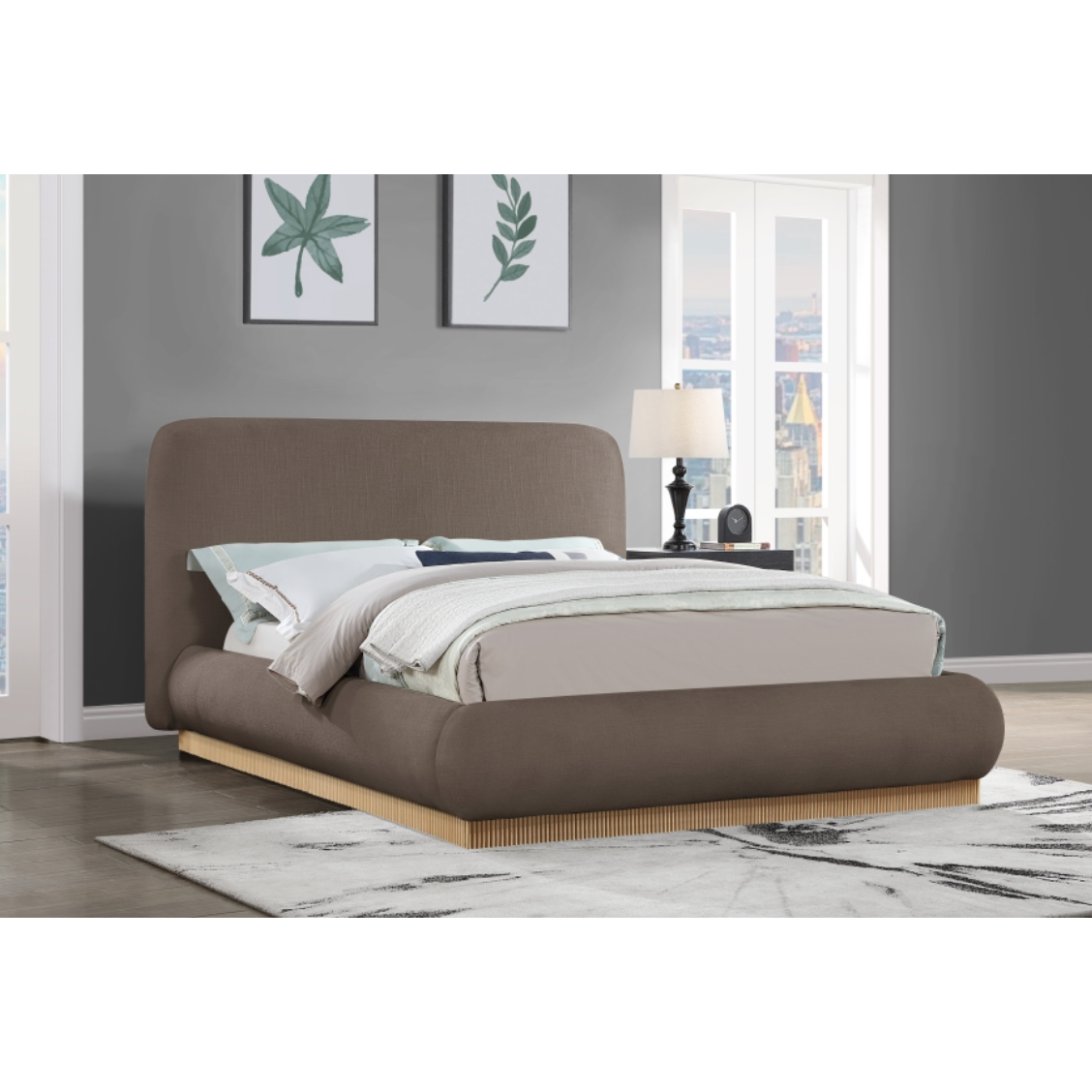 Oswald Linen Textured Fabric Bed - Brown