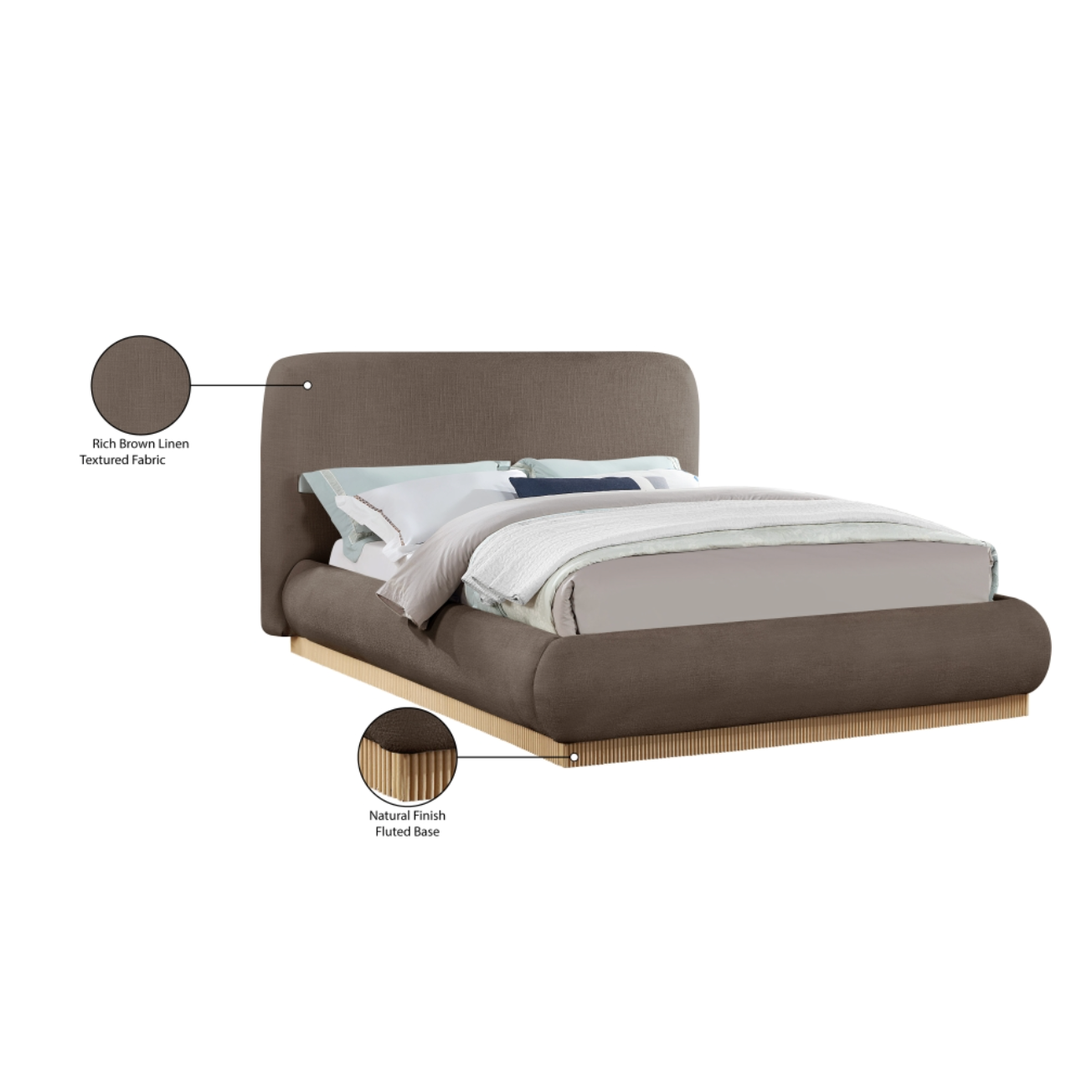 Oswald Linen Textured Fabric Bed - Brown