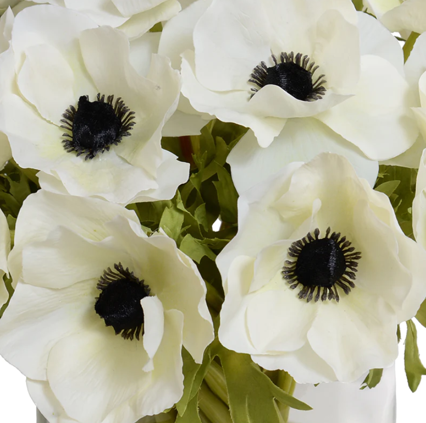ARTIFICIAL WHITE ANEMONE IN TAPERED ROUND VASE - 12"H