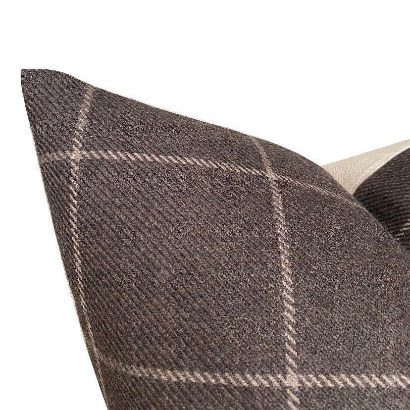 Designer Bancroft Wool Plaid Pillow Cover in Sable