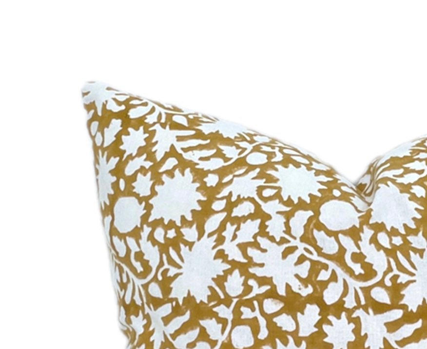 Mili Block Floral Pillow Cover in Mustard