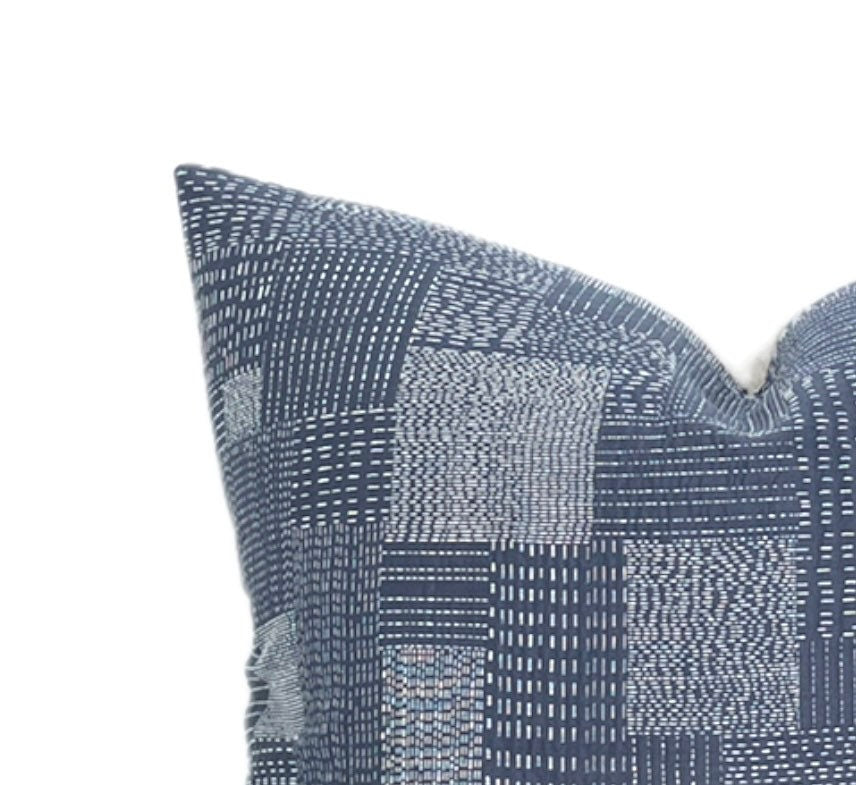 Designer Embroidered Indigo Patchwork Pillow Cover