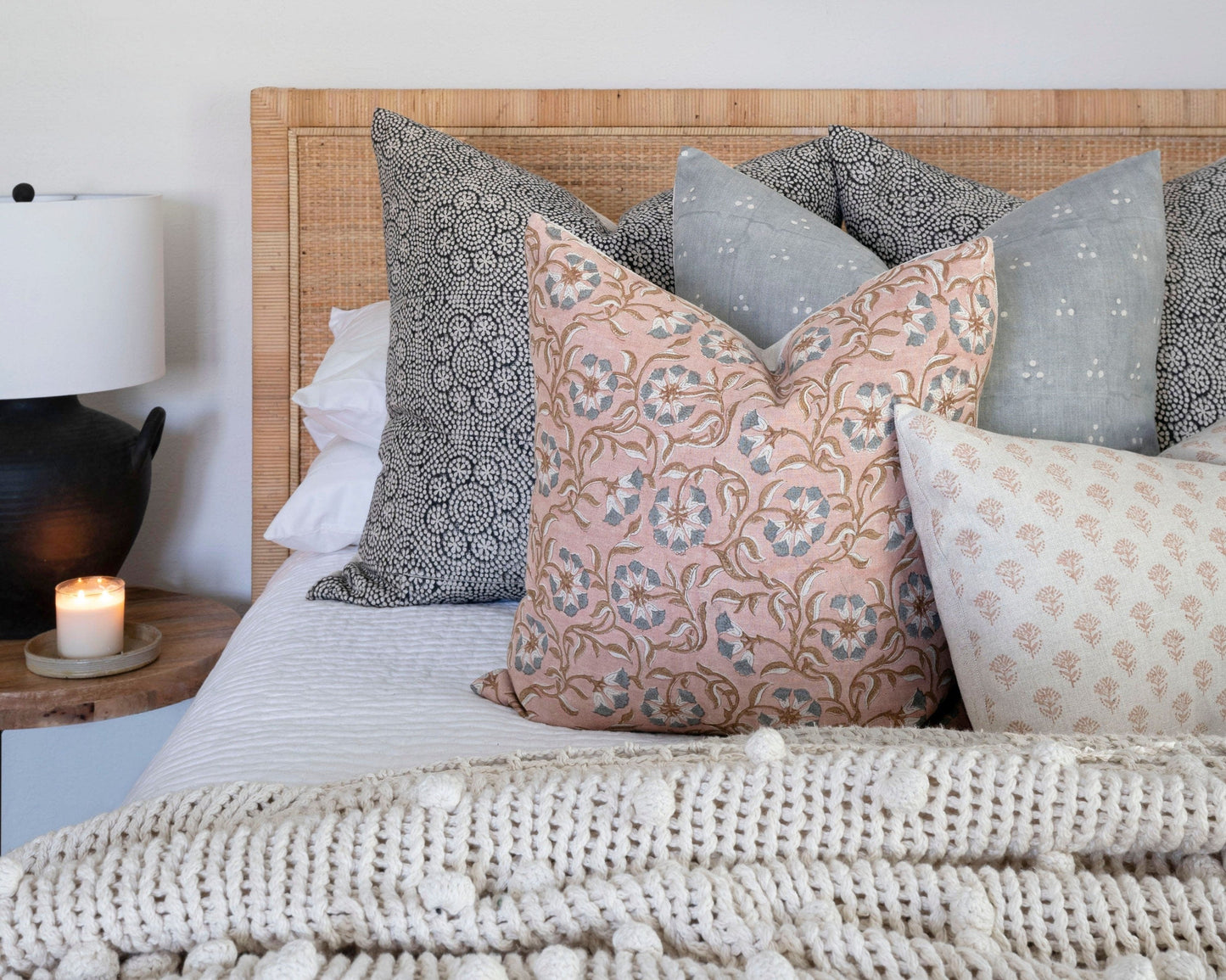 Designer Wisteria in Black Linen Pillow Cover