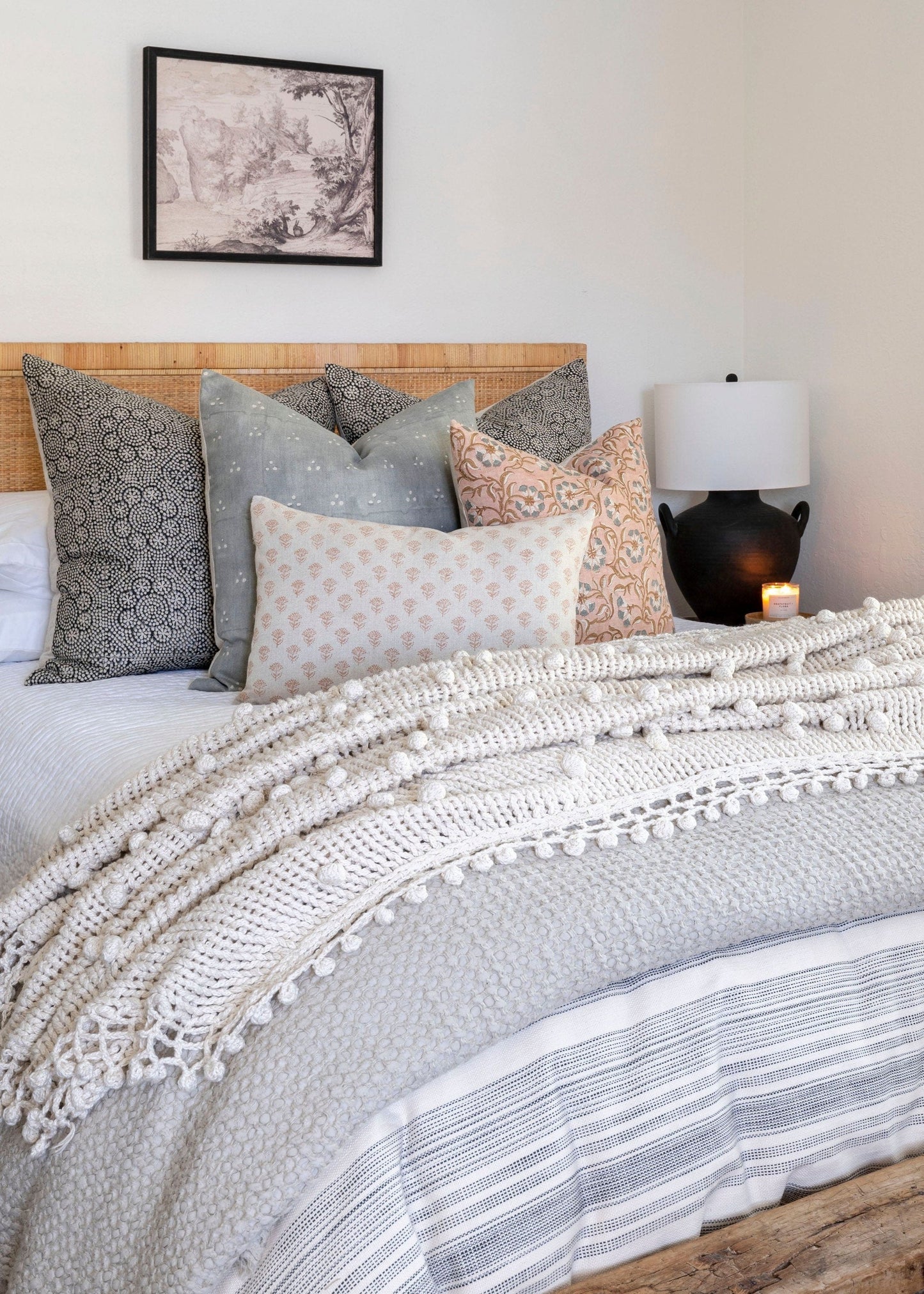 Designer Wisteria in Black Linen Pillow Cover