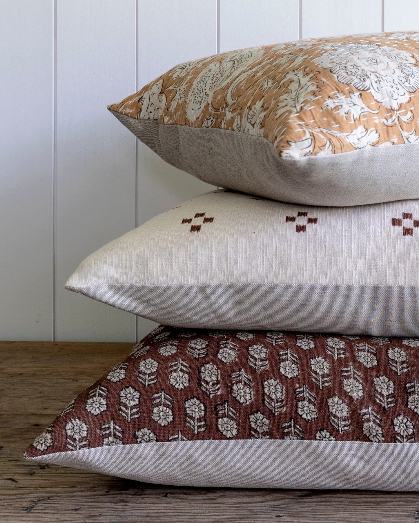 Designer "Cedros" Block Print Kantha Quilted Pillow Cover