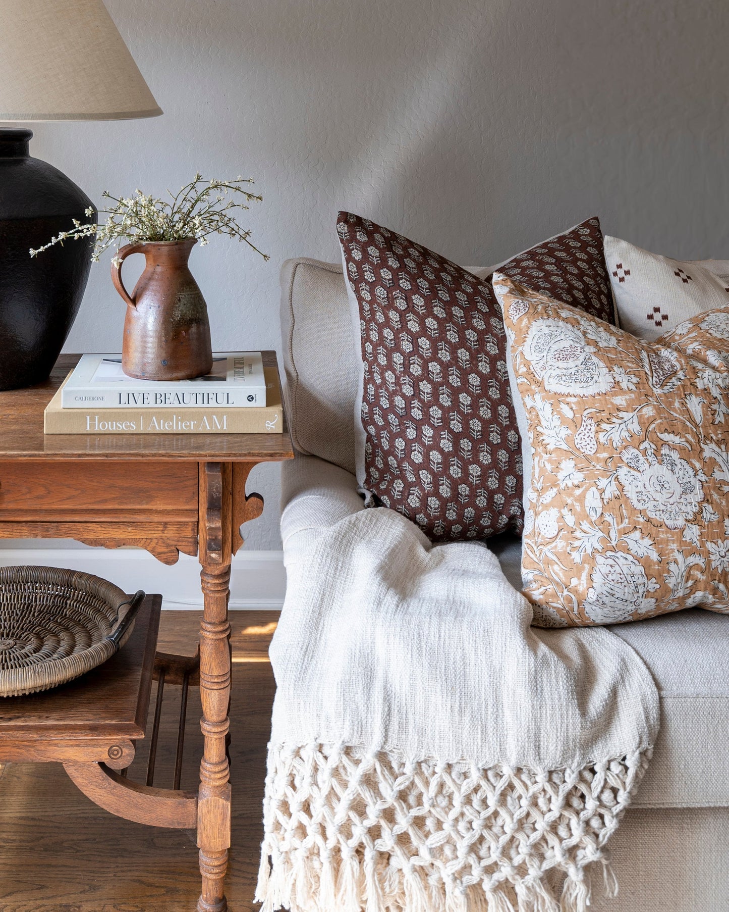 Designer "Cedros" Block Print Kantha Quilted Pillow Cover