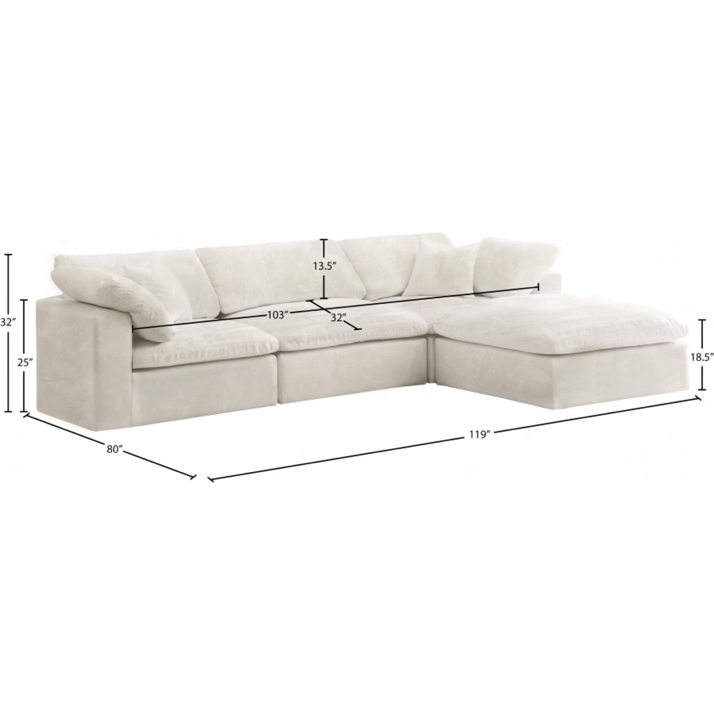 Cloud Velvet Deluxe Plush Modular 4 Piece Sectional