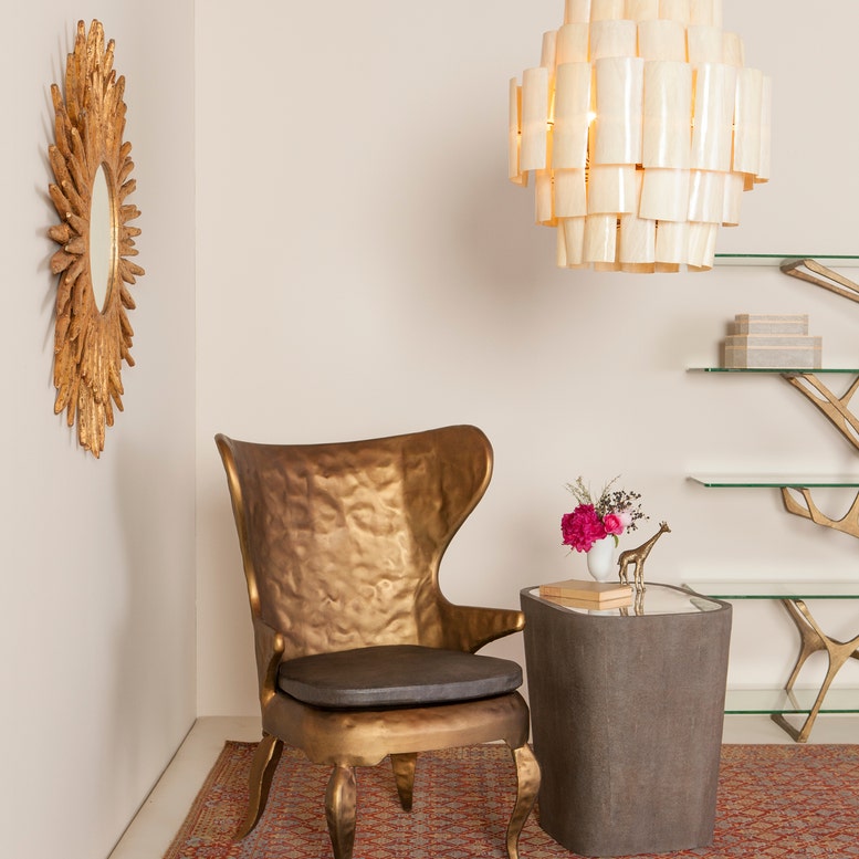 DONATELLA ROUND MIRROR DISTRESSED GOLD 41"D
