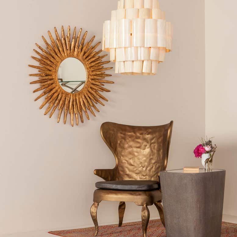 DONATELLA ROUND MIRROR DISTRESSED GOLD 41"D