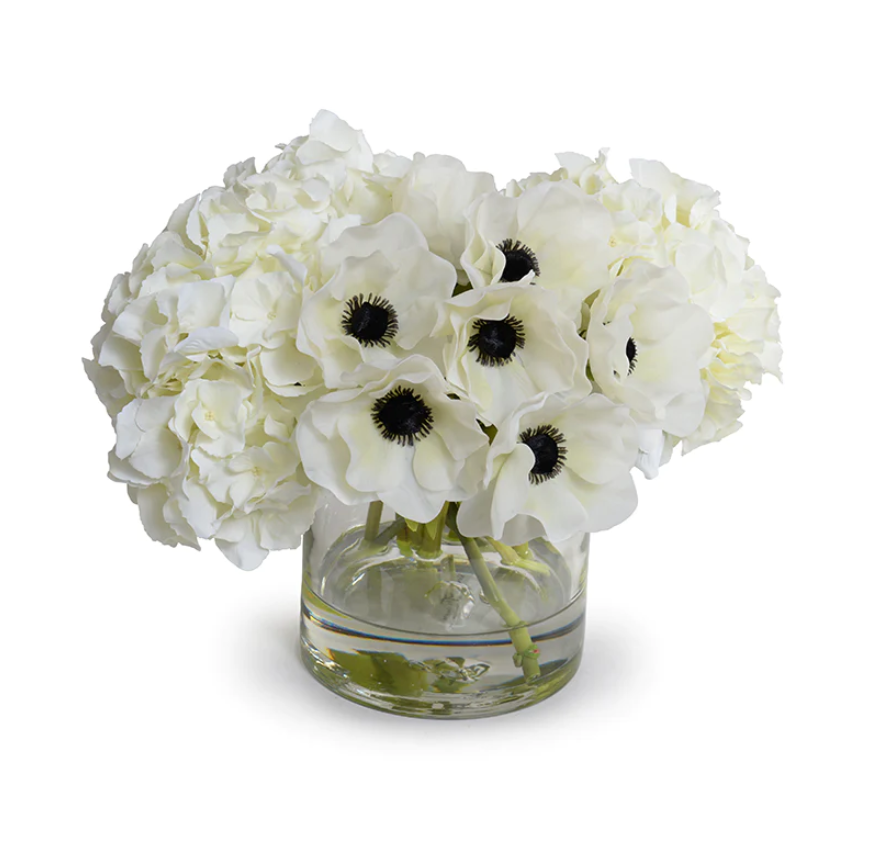 ARTIFICIAL WHITE ANEMONE HYDRANGEA - 12"H