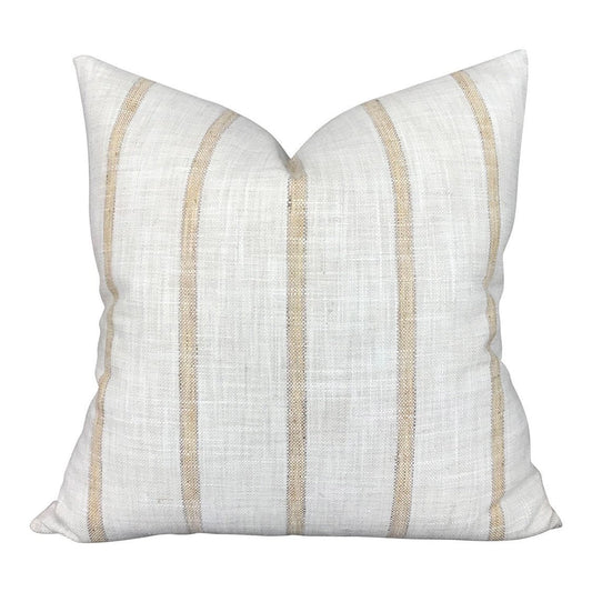 Designer Caleb Yellow Stripe Linen Pillow Cover