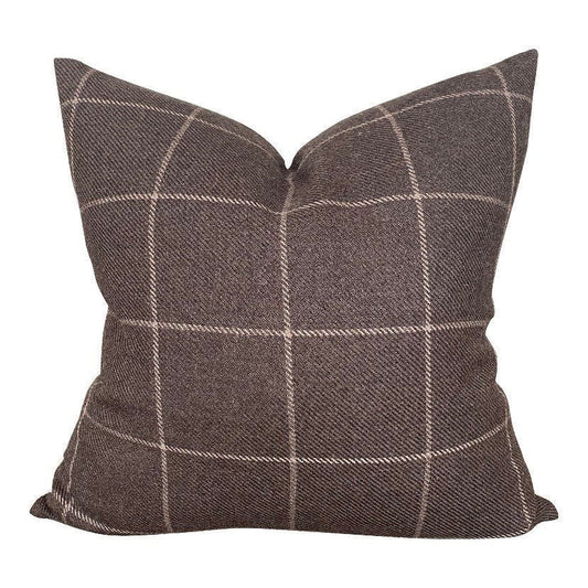 Designer Bancroft Wool Plaid Pillow Cover in Sable