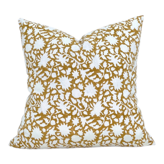 Mili Block Floral Pillow Cover in Mustard