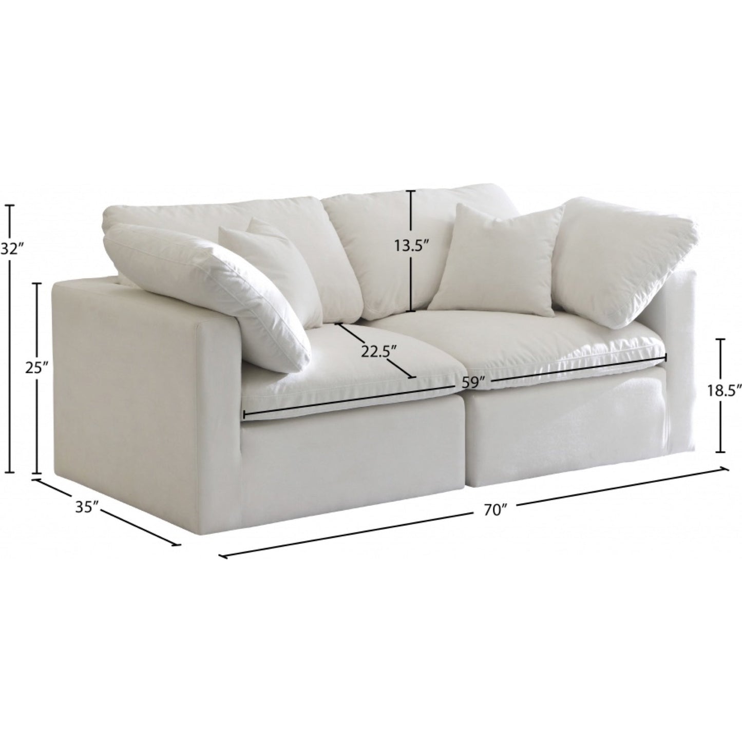 Cloud Velvet Plush Modular 2 Piece Loveseat