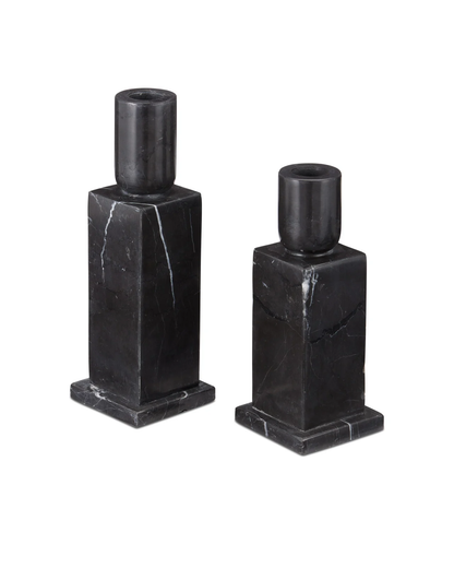 Lithos Black Candle Holder Set of 2